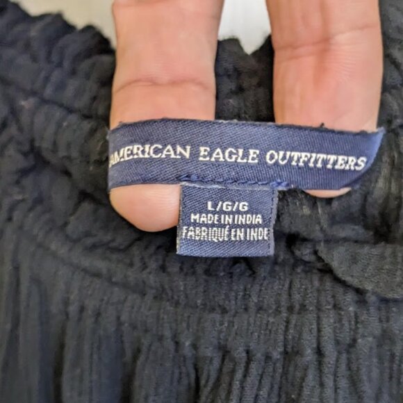 AE On Or Off Shoulder Pink and Black Floral Embroidered Boho Puff Sleeved Top - Picture 6 of 7